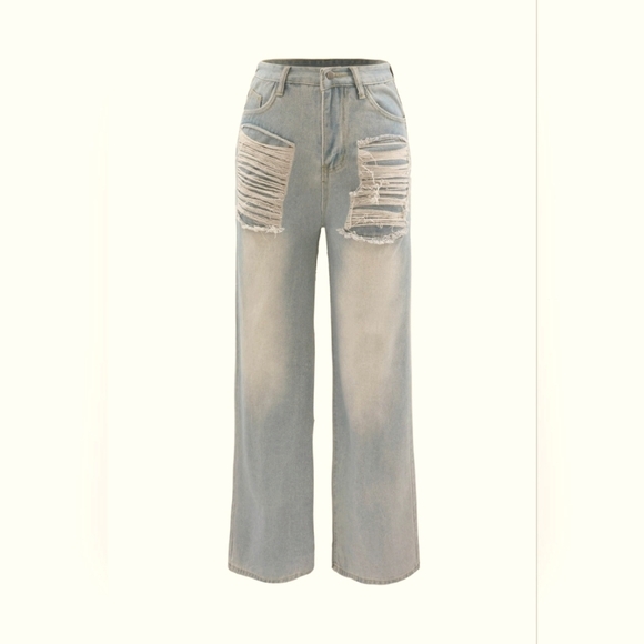 Ripped Straight Leg Jeans - Picture 1 of 4